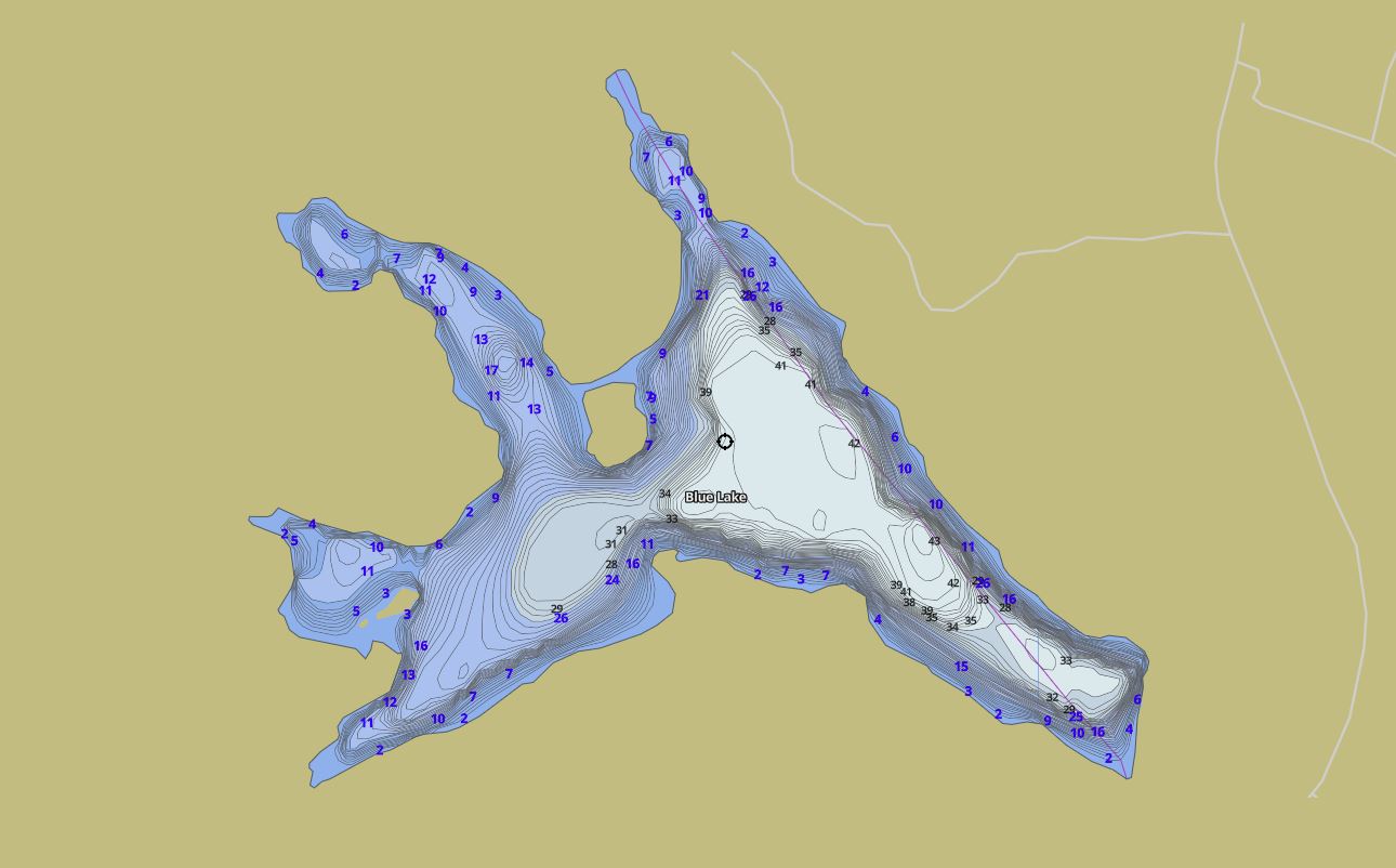 Contour Map of Blue Lake in Municipality of Seguin and the District of Parry Sound
